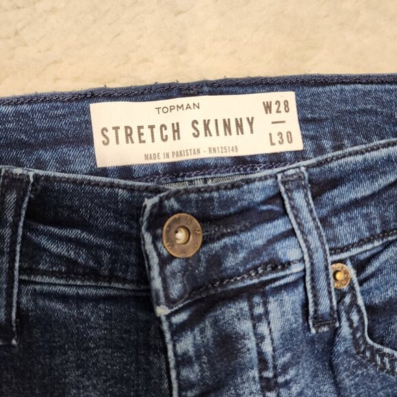 Topman Blue Stretch Skinny Jeans 28 x 30 Medium Dark Wash Button Mid Rise Casual - Picture 2 of 7